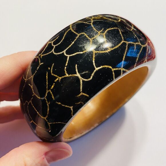 Vintage 1980's Bangle Bracelet Hard Plastic Wood Look Unique Chunky Fashion Chic - Picture 7 of 7